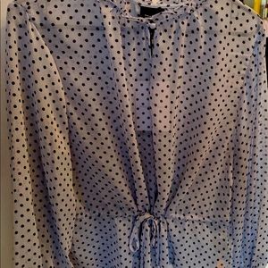 Light blue and black polka dot blouse